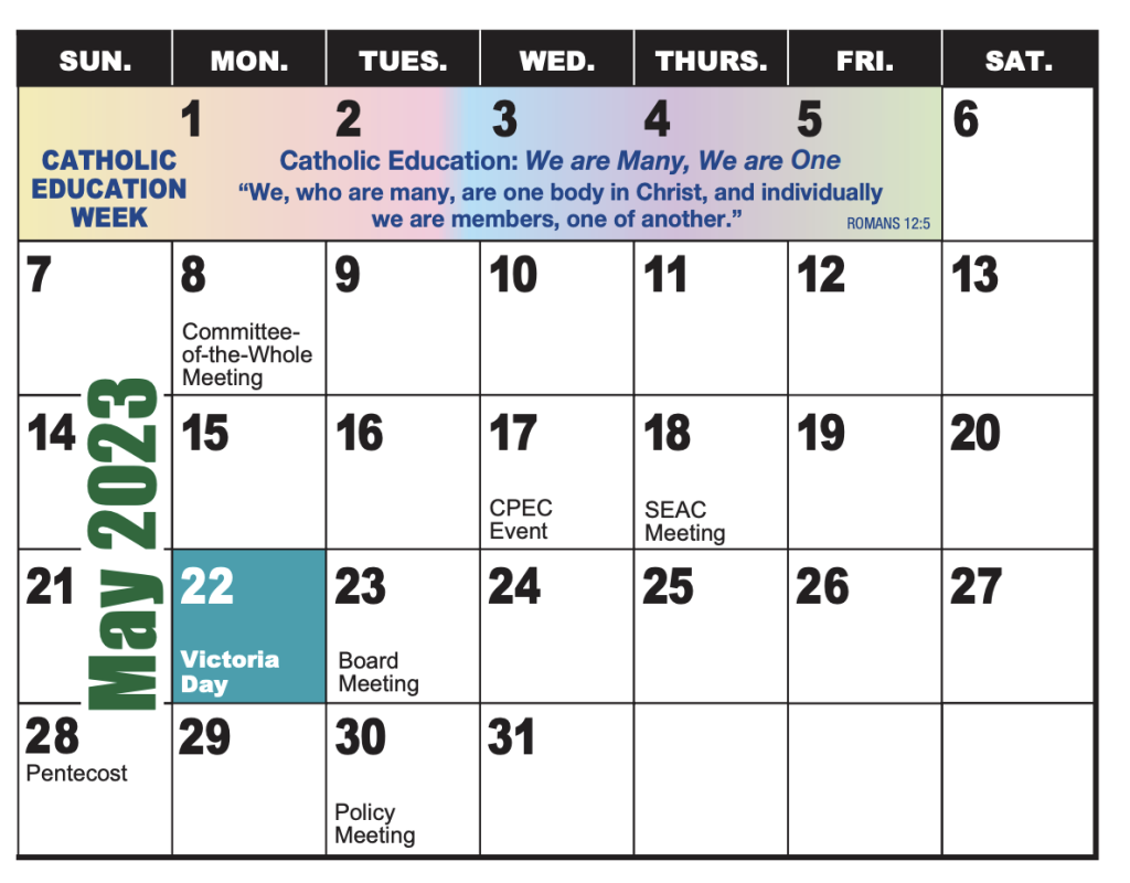 School Year Calendar PVNCCDSB