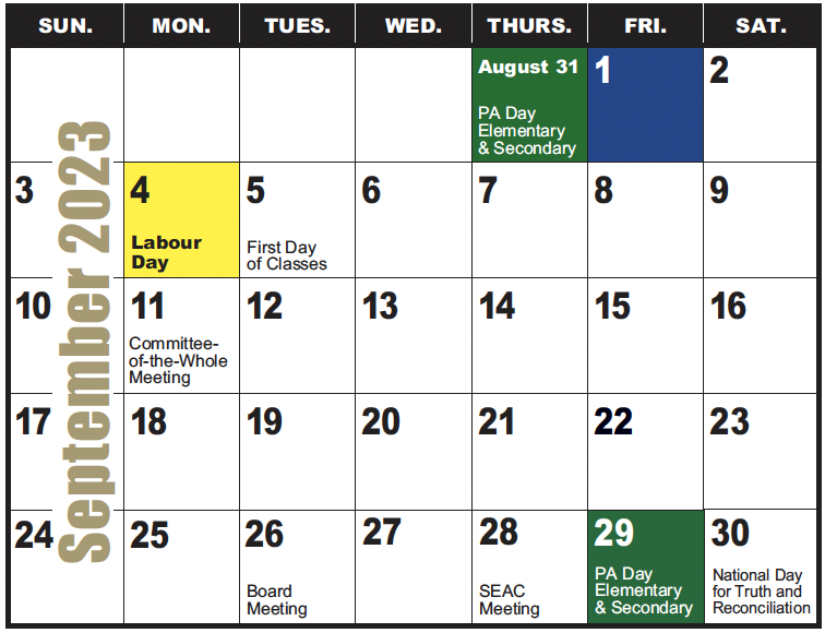 School Year Calendar PVNCCDSB